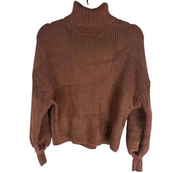 STAUD Benny Ribbed Turtleneck Sweater Pullover Cozy Chic Quiet Luxury Brown MD